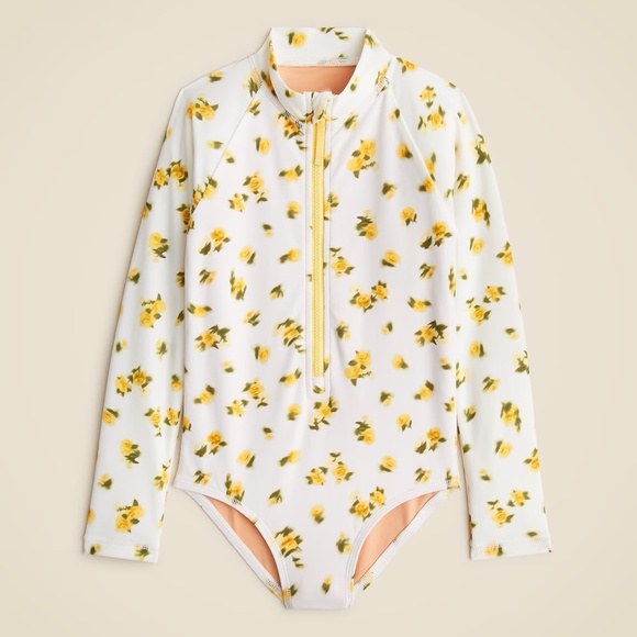 NEW!! Girl’s J. CREW Crewcuts Zip-Up Rash Guard One Piece Swimsuit Floral 12 - Picture 1 of 14